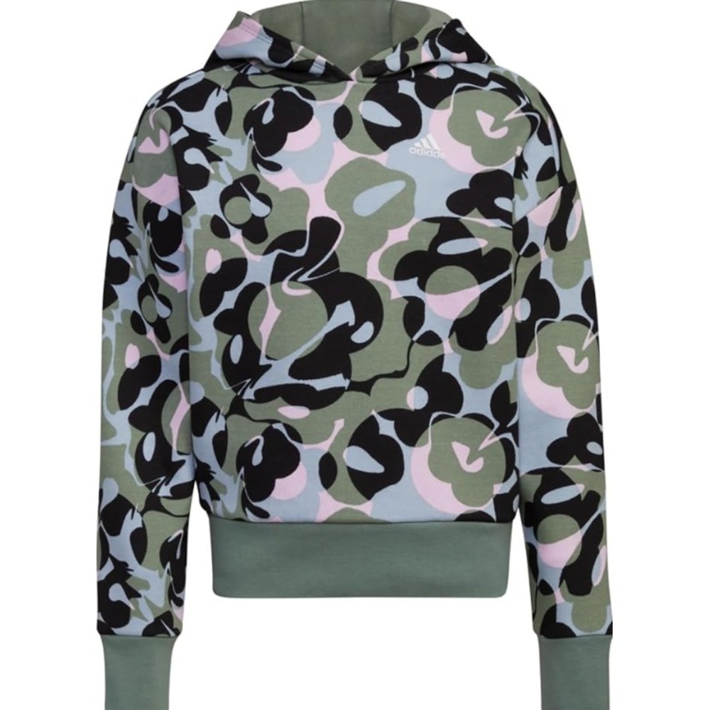 Adidas Girls Gradient Fleece Pullover Hoodie Silver Green Camo Size Medium NWT - Picture 1 of 2